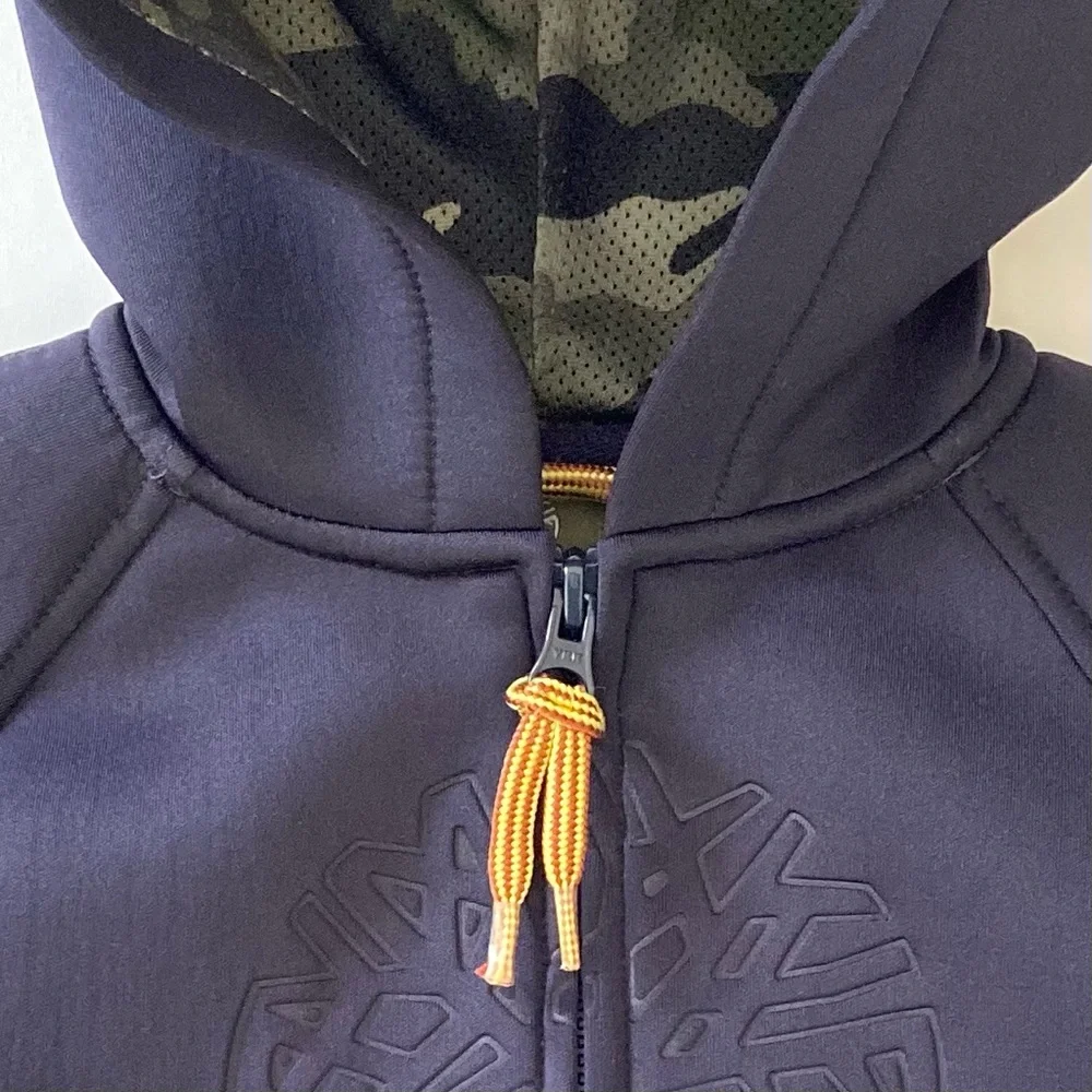 Timberland Kids Navy Blue Scuba Neoprene Zip Hoodie Embossed Logo, Boy’s Size 4